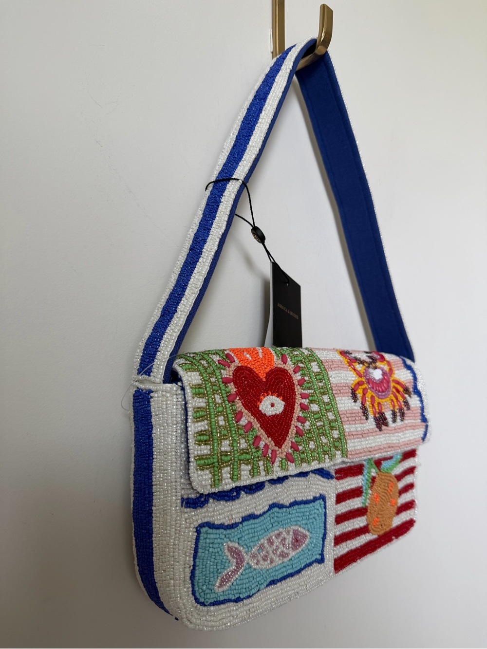America & beyond Beaded fish crab colorful striped Shoulder Bag - Picture 3 of 8